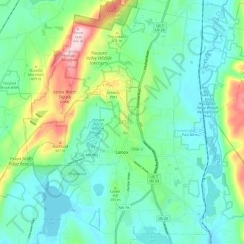 Mapa topográfico Lenox, altitud, relieve