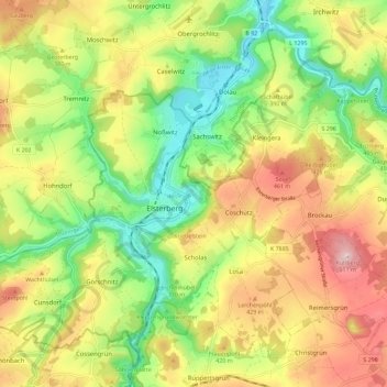 Mapa topográfico Elsterberg, altitud, relieve