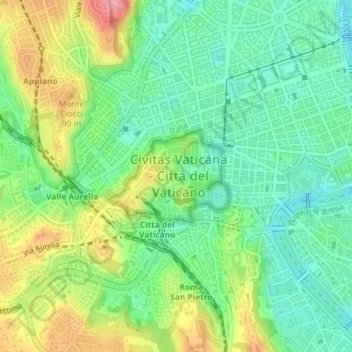 Mapa topográfico Ciudad del Vaticano, altitud, relieve