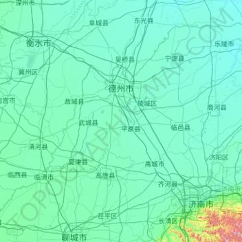 Mapa topográfico Dezhou City, altitud, relieve