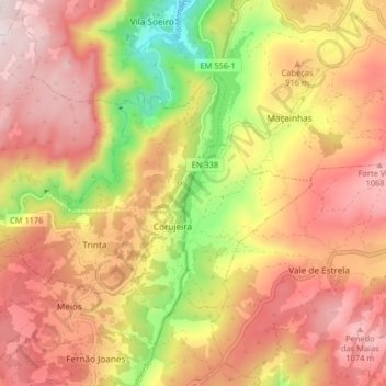 Mapa topográfico Corujeira e Trinta, altitud, relieve