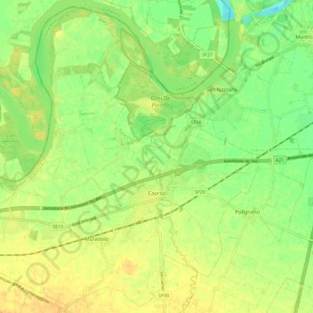 Mapa topográfico Caorso, altitud, relieve