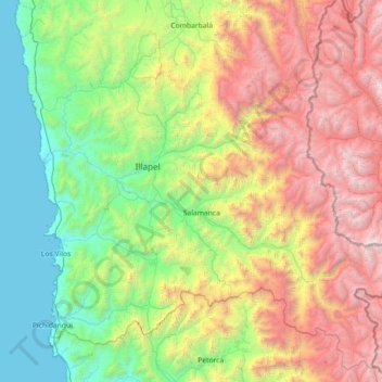 Mapa topográfico Provincia de Choapa, altitud, relieve