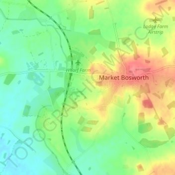 Mapa topográfico Market Bosworth, altitud, relieve