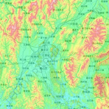 Mapa topográfico Li River, altitud, relieve