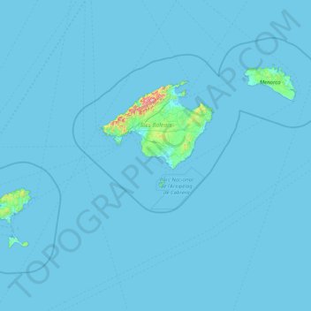 Mapa topográfico Balearic Islands, altitud, relieve
