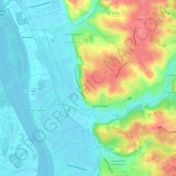 Mapa topográfico Latresne, altitud, relieve