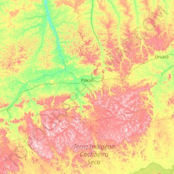 Mapa topográfico Placas, altitud, relieve
