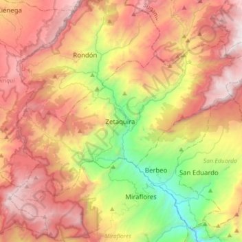 Mapa topográfico Zetaquira, altitud, relieve