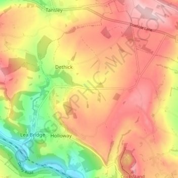 Mapa topográfico Dethick, Lea and Holloway CP, altitud, relieve