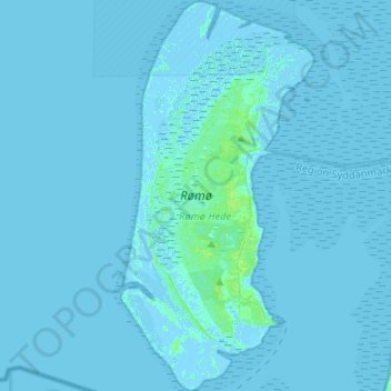 Mapa topográfico Rømø, altitud, relieve