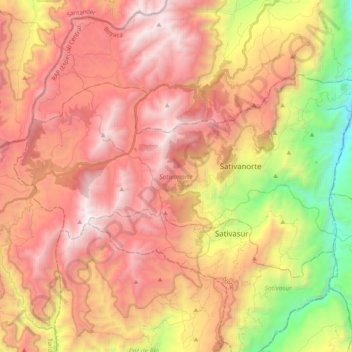 Mapa topográfico Sativanorte, altitud, relieve