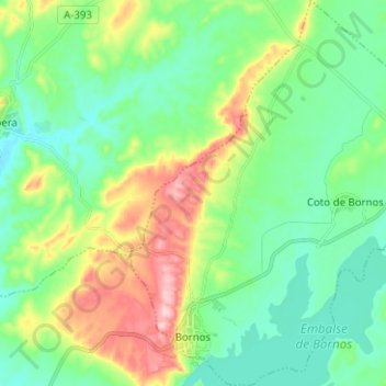 Mapa topográfico Bornos, altitud, relieve