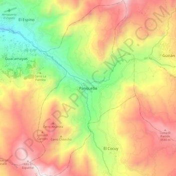 Mapa topográfico Panqueba, altitud, relieve