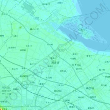 Mapa topográfico 海虞镇, altitud, relieve