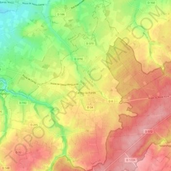 Mapa topográfico Cerisy-la-Forêt, altitud, relieve