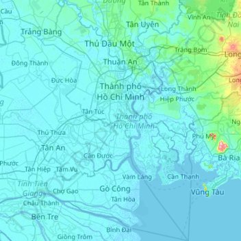 Mapa topográfico Ho-Chi-Minh-Stadt, altitud, relieve