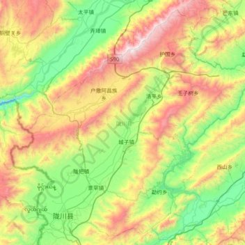 Mapa topográfico 陇川县 (Longchuan), altitud, relieve