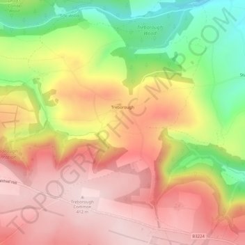 Mapa topográfico Treborough, altitud, relieve