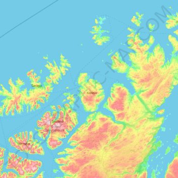 Mapa topográfico Hammerfest, altitud, relieve