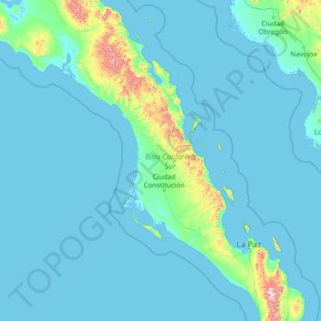 Mapa topográfico Comondú, altitud, relieve