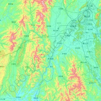 Mapa topográfico Yongfu County, altitud, relieve