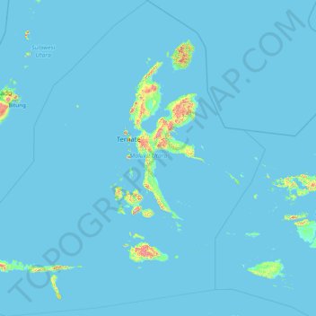 Mapa topográfico North Maluku, altitud, relieve