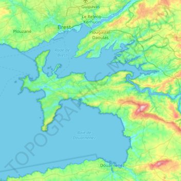 Mapa topográfico Communauté de communes Presqu’île de Crozon-Aulne Maritime, altitud, relieve