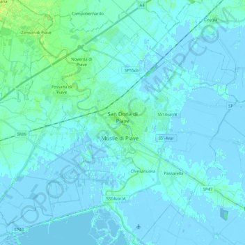 Mapa topográfico San Donà di Piave, altitud, relieve