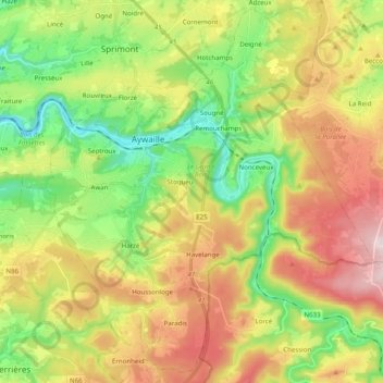 Mapa topográfico 4920, altitud, relieve