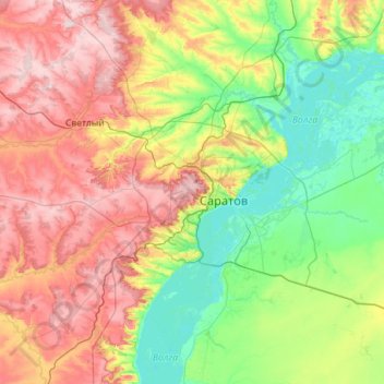 Mapa topográfico городской округ Саратов, altitud, relieve