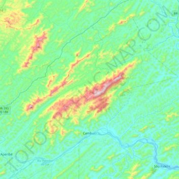 Mapa topográfico Cambuci, altitud, relieve