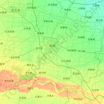 Mapa topográfico Shan County, altitud, relieve