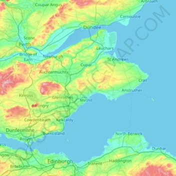 Mapa topográfico Fife, altitud, relieve