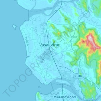 Mapa topográfico Vasai-Virar, altitud, relieve