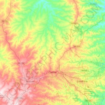 Mapa topográfico Cambé, altitud, relieve