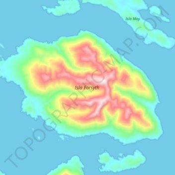Mapa topográfico Isla Forsyth, altitud, relieve