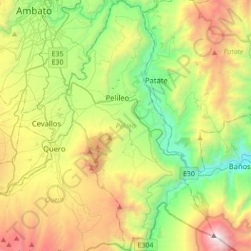 Mapa topográfico Pelileo, altitud, relieve