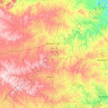 Mapa topográfico Blanco County, altitud, relieve