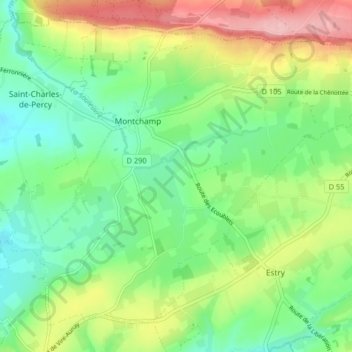 Mapa topográfico Montchamp, altitud, relieve