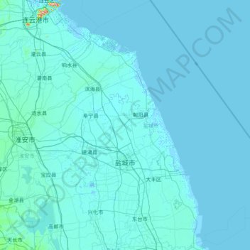Mapa topográfico Yancheng City, altitud, relieve
