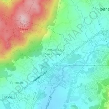 Mapa topográfico Pousada de Saramagos, altitud, relieve