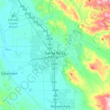 Mapa topográfico Santa Rosa, altitud, relieve