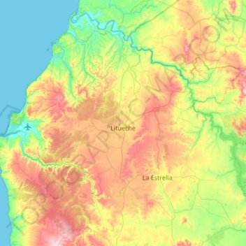 Mapa topográfico Litueche, altitud, relieve
