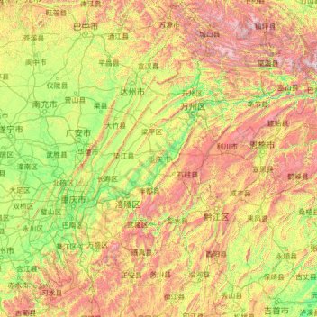 Mapa topográfico Chongqing, altitud, relieve