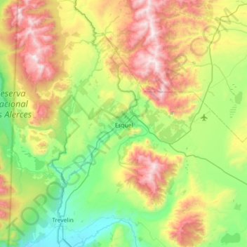 Mapa topográfico Municipio de Esquel, altitud, relieve