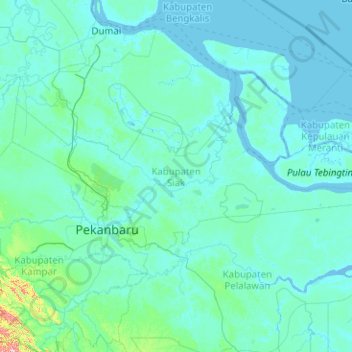 Mapa topográfico Siak Regency, altitud, relieve