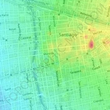 Mapa topográfico Palacio de La Moneda, altitud, relieve