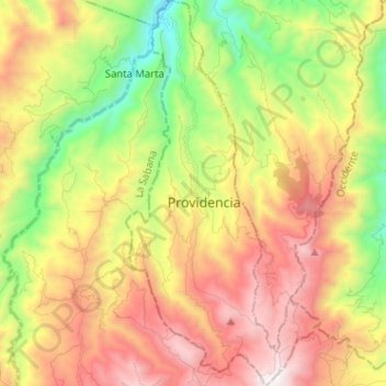 Mapa topográfico Providencia, altitud, relieve