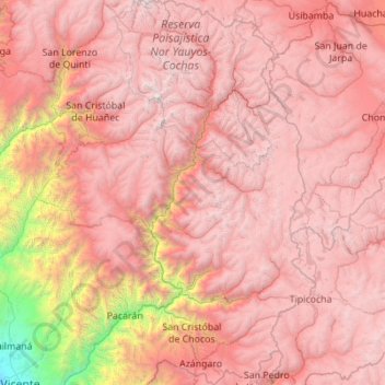 Mapa topográfico Yauyos, altitud, relieve